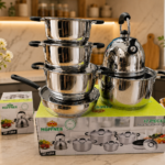 12PC HOFFNER HF-1204 QUALITY STAINLESS STEEL COOKWARE SET POT SIZE 16,18,20,24,24CMi FRYPAN AND 2LTR KETTLE