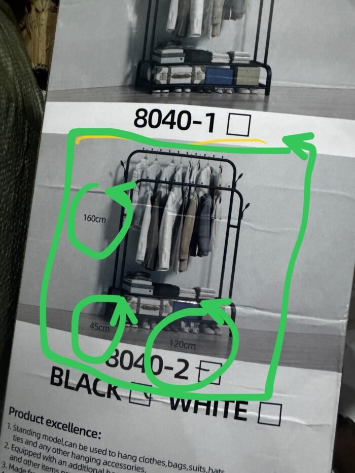 48KG QUALITY THICK DOUBLE IRON POLE/DOUBLE STEP CLOTHE RACK WITH TYRE(EXACT WEIGHT) BIGGEST SIZE 120*45*160CM - Image 4