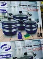 10PC SMP NONSTICK POT 24,26,28CM,SPOON,APRON&SCRUB FOAM - Image 2
