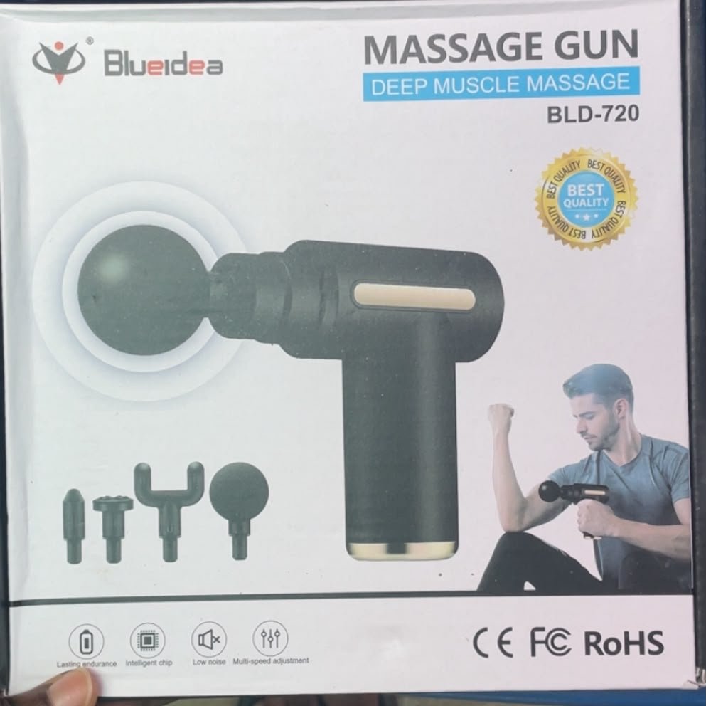 c18d72fa-6307-4261-ac95-888bb7c3d09f BLUE IDEA FASCIAL GUN DEEP MUSCLE ELECTRIC BODY RELAXATION MASSAGER WITH 4 REPLACEABLE HEAD - Image 1