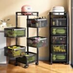 4 and 5 LAYER BOX SHAPE 360 DEGREE ROTATING FRUIT,VEGETABLE TROLLEY RACK WITH WHEELS 

Can be used in the Kitchen,Bathroom,Bedroom,Living room and office - Image 3