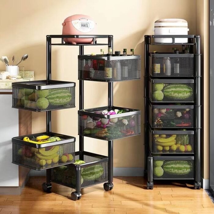 4 and 5 LAYER BOX SHAPE 360 DEGREE ROTATING FRUIT,VEGETABLE TROLLEY RACK WITH WHEELS 

Can be used in the Kitchen,Bathroom,Bedroom,Living room and office - Image 3