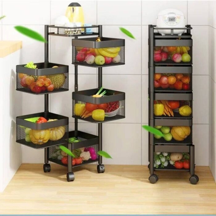 4 and 5 LAYER BOX SHAPE 360 DEGREE ROTATING FRUIT,VEGETABLE TROLLEY RACK WITH WHEELS 

Can be used in the Kitchen,Bathroom,Bedroom,Living room and office - Image 7