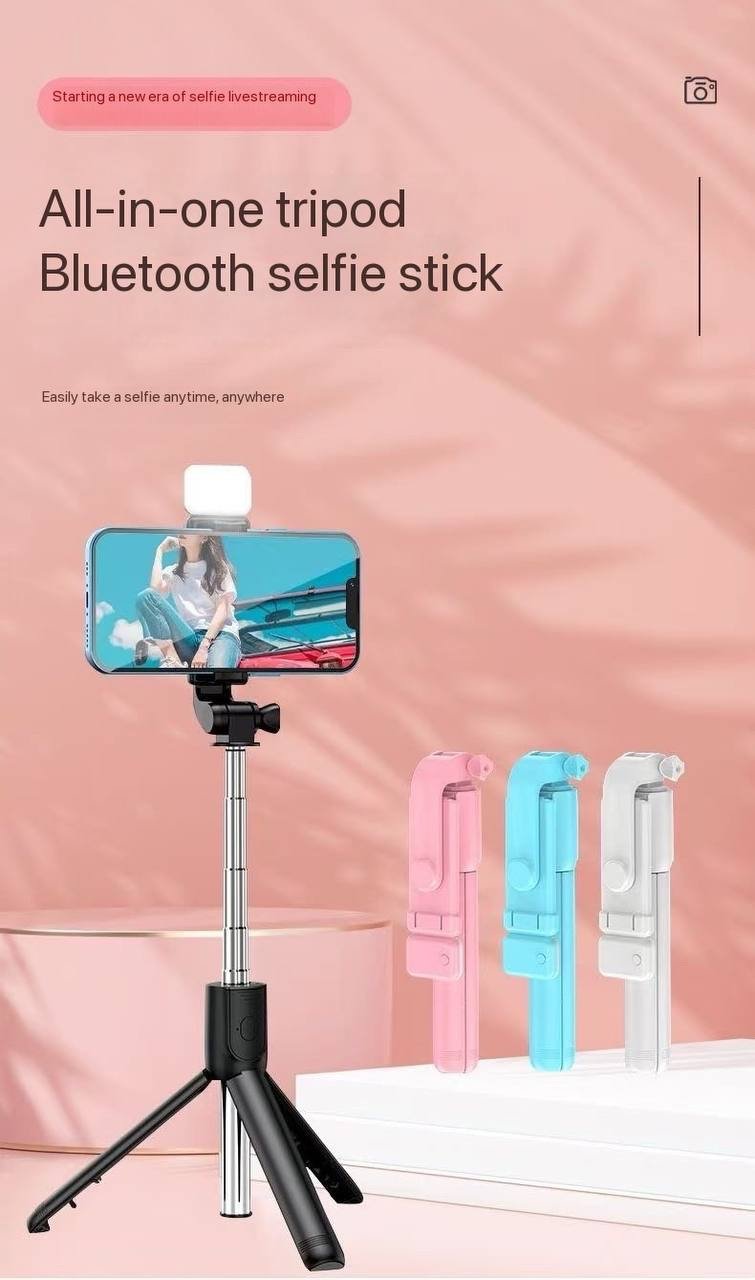 img_1732 (ON SALES) F310S 1M WIRELESS ADJUSTABLE BLUETOOTH LIVE BROADCAST SELFIE STICK WITH FILL LIGHT AND DETACHABLE REMOTE (Phone holder Revolves 360 degree and 690mm Extendable length) - Image 1