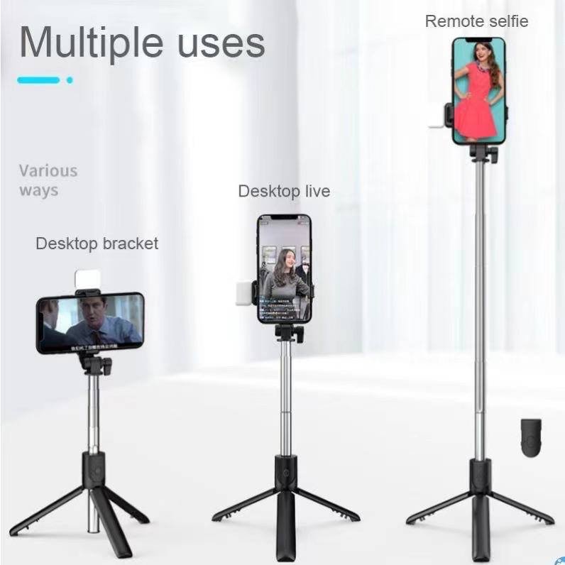 img_1744 (ON SALES) F210S 0.7M WIRELESS ADJUSTABLE BLUETOOTH LIVE BROADCAST SELFIE STICK WITH FILL LIGHT AND DETACHABLE REMOTE (Phone holder Revolves 360 degree and 690mm Extendable length) - Image 1