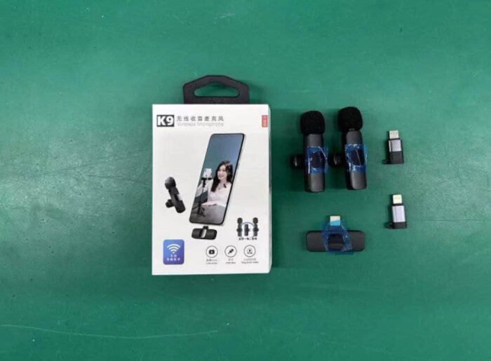 K9 WIRELESS LAPEL MICROPHONE 

Comes with  Type C + Android + Iphone Adapter and 2 or Double Microphone (For all phone type) - Image 2