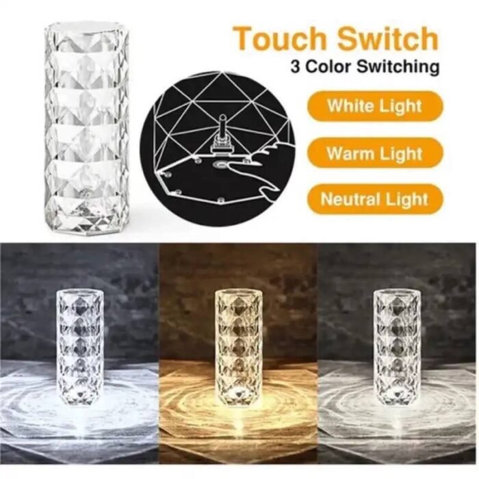 RECHARGEABLE DIAMOND CRYSTAL RGB MULTI COLORED TABLE BED SIDE LAMP DESIGN 3

✔️Touch Switch 
✔️ All - Match Style 
✔️ Multicolour (plain & RGB lighting)
✔️16 Different colors - Image 3