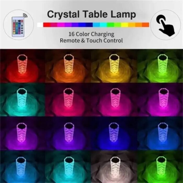 RECHARGEABLE DIAMOND CRYSTAL RGB MULTI COLORED TABLE BED SIDE LAMP DESIGN 3

✔️Touch Switch 
✔️ All - Match Style 
✔️ Multicolour (plain & RGB lighting)
✔️16 Different colors - Image 4