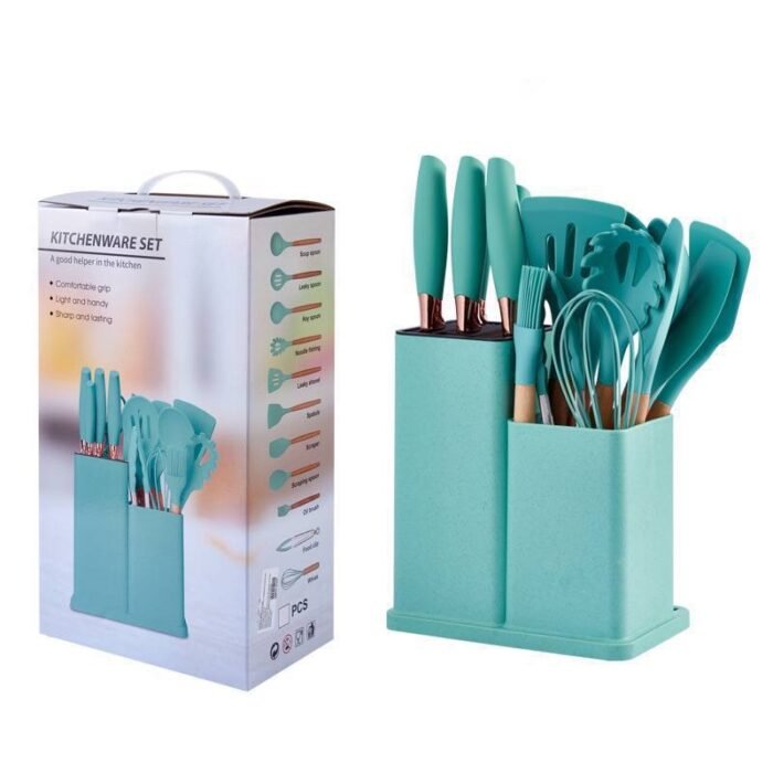 BIG SIZE 19PC QUALITY KITCHENWARE SILICON COOKING NONSTICK SPOON SET WITH CHOPPING BOARD AND KNIFE SET - Image 4