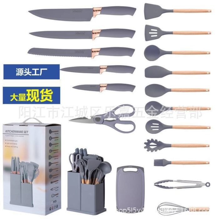 BIG SIZE 19PC QUALITY KITCHENWARE SILICON COOKING NONSTICK SPOON SET WITH CHOPPING BOARD AND KNIFE SET - Image 6