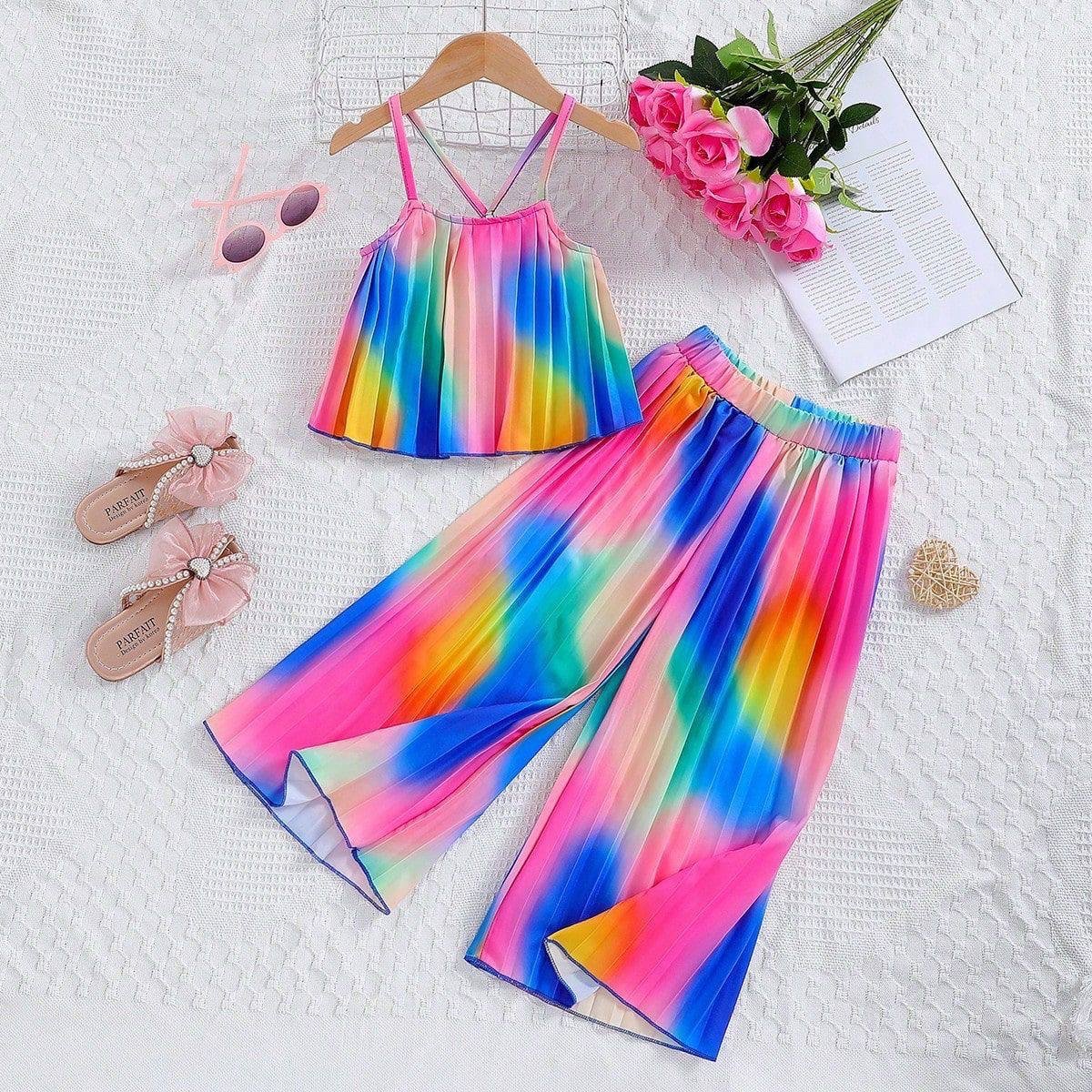 img_2244-2 TRICIA SUMMER GIRLS STRIPED SLEEVELESS STRAP TOP AND PLEATED PALAZZO PANT - Image 1