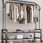 48KG QUALITY THICK DOUBLE IRON POLE/DOUBLE STEP CLOTHE RACK WITH TYRE(EXACT WEIGHT) BIGGEST SIZE 120*45*160CM