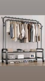 48KG QUALITY THICK DOUBLE IRON POLE/DOUBLE STEP CLOTHE RACK WITH TYRE(EXACT WEIGHT) BIGGEST SIZE 120*45*160CM