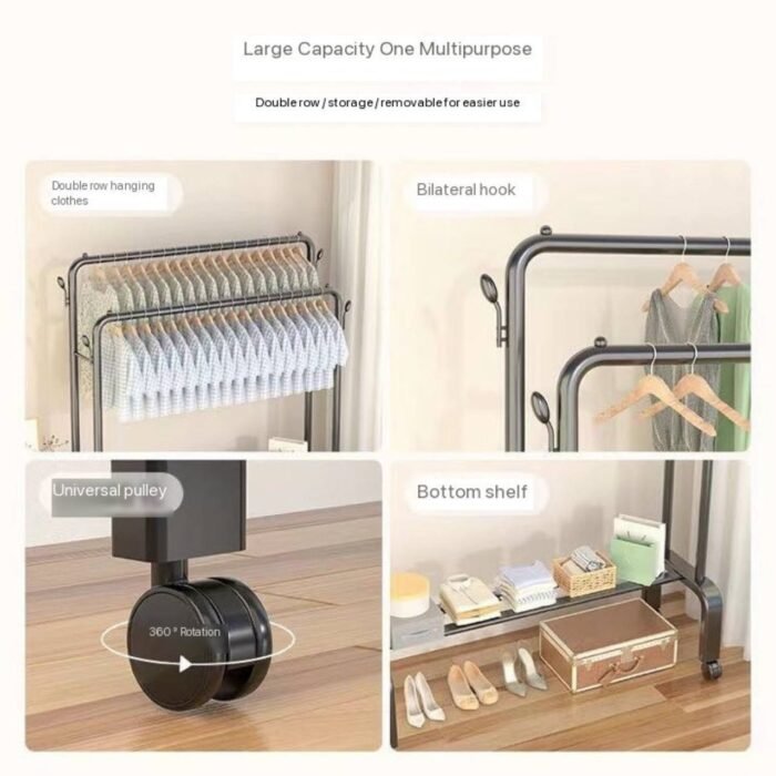 48KG DOUBLE IRON POLE,SINGLE LAYER CLOTHE RACK WITH TYRE(Single step) - Image 3