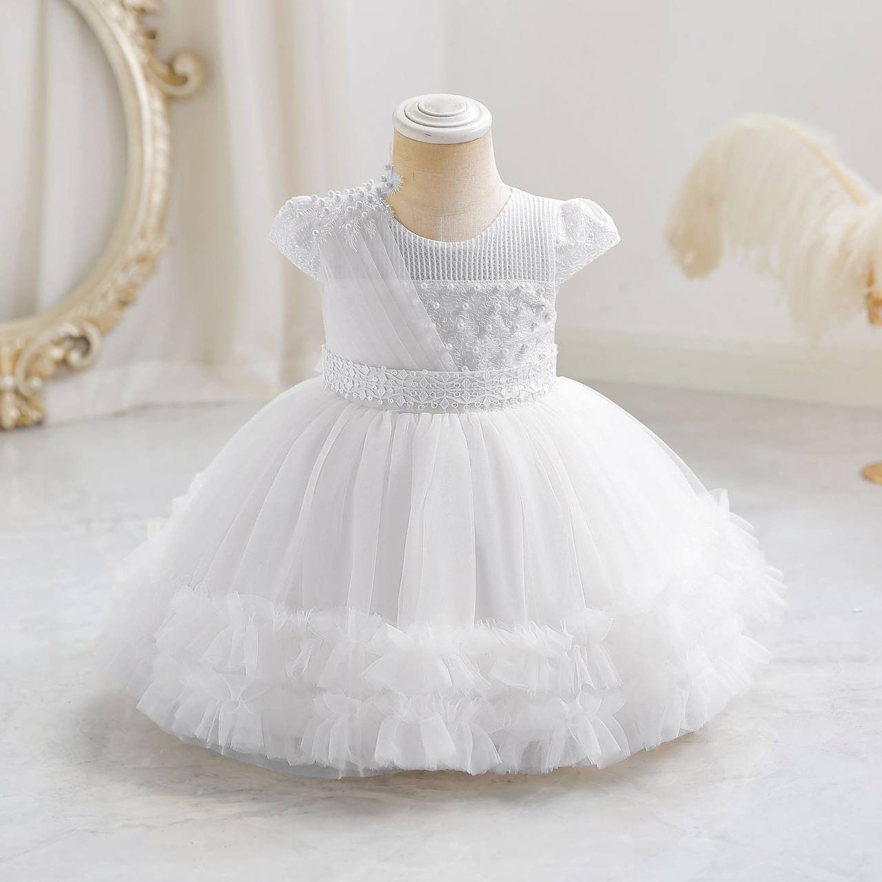 img_3533 ELIANA QUALITY RUFFLE BEADED GOWN
IT IS A KNEE LENGTH GOWN - Image 1