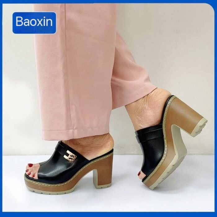 PURE LEATHER BLOCK HEEL SHOE - Image 6