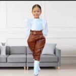 ZURIEL QUALITY GIRLS OUTFIT LEATHER TROUSER,TOP AND BELT