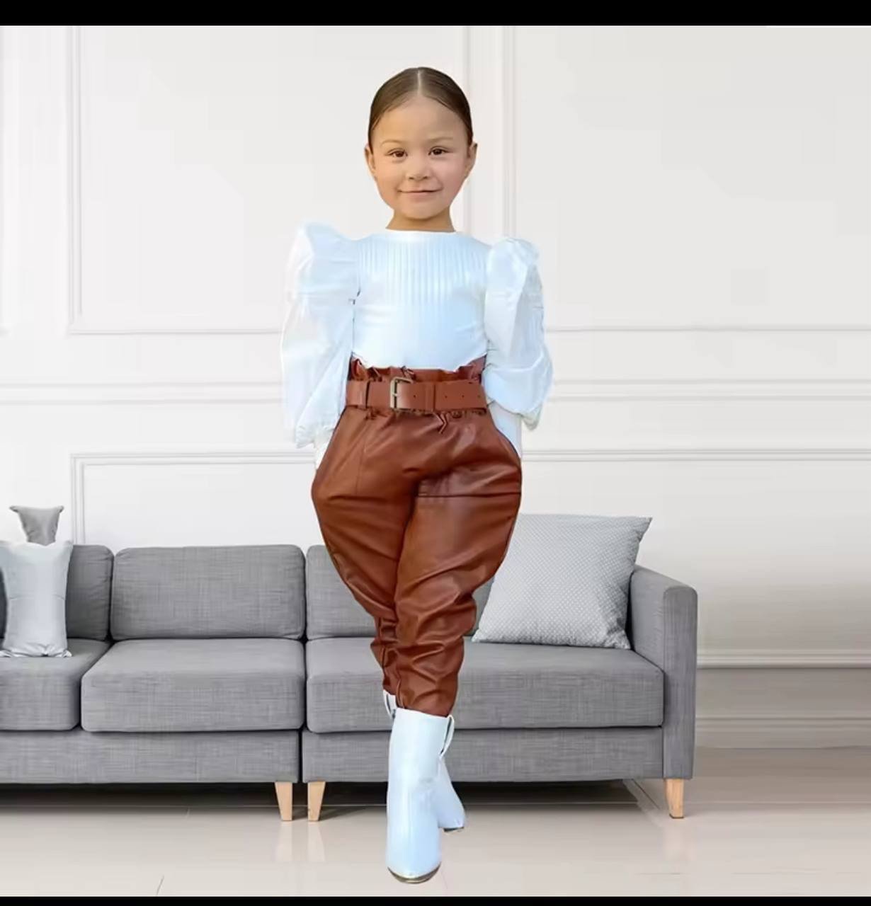 img_4366-2 ZURIEL QUALITY GIRLS OUTFIT LEATHER TROUSER,TOP AND BELT - Image 1