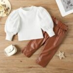 ZURIEL QUALITY GIRLS OUTFIT LEATHER TROUSER,TOP AND BELT - Image 2