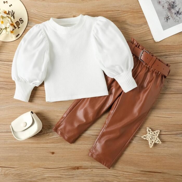 ZURIEL QUALITY GIRLS OUTFIT LEATHER TROUSER,TOP AND BELT - Image 2