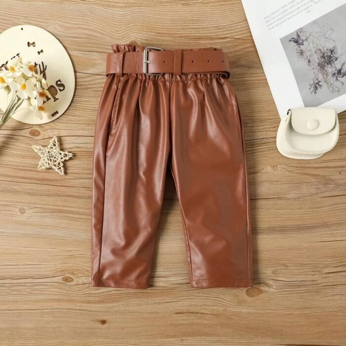 ZURIEL QUALITY GIRLS OUTFIT LEATHER TROUSER,TOP AND BELT - Image 5