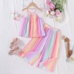 TRICIA SUMMER GIRLS STRIPED SLEEVELESS STRAP TOP AND PLEATED PALAZZO PANT - Image 4