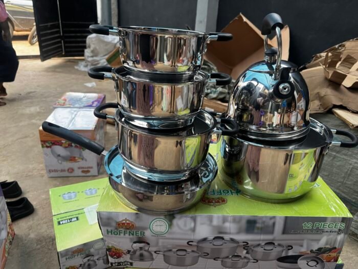 12PC HOFFNER HF-1204 QUALITY STAINLESS STEEL COOKWARE SET POT SIZE 16,18,20,24,24CMi FRYPAN AND 2LTR KETTLE - Image 3