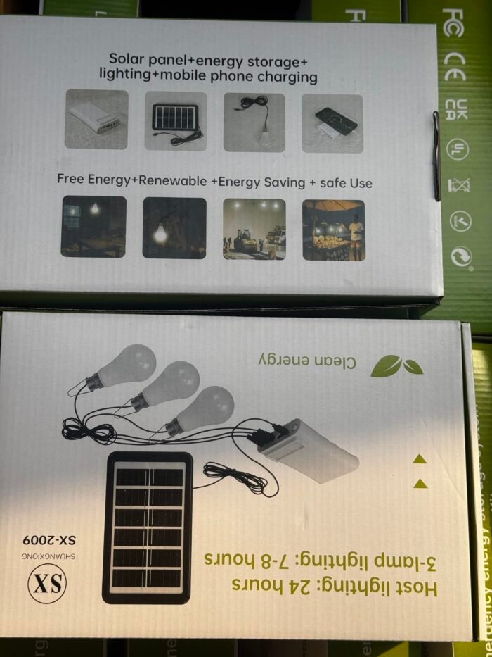 SOLAR POWER BANK COMBO SX(SC-2009) Comes with 
3 bulb
Solar panel 
Power Bank
Can be charged with electricity or solar - Image 6