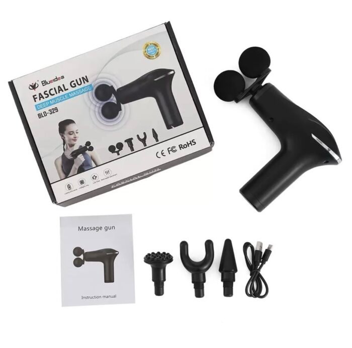DOUBLE MOUTH FASCIAL GUN DEEP MUSCLE ELECTRIC BODY RELAXATION MASSAGER WITH 4 REPLACEABLE HEAD - Image 3