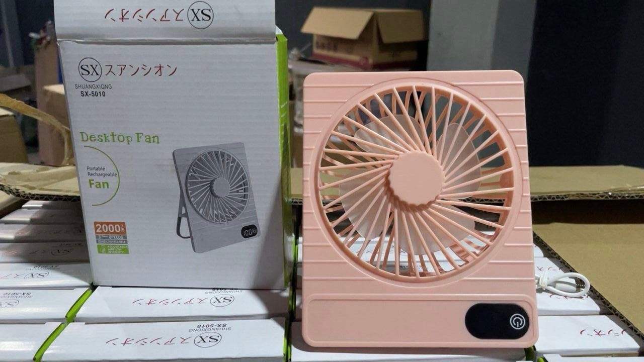 img_5206 2000MAH RECHARGEABLE DESKTOP(With stand) FAN WITH SPEED DISPLAY(5010)PINK AND BLACK COLOR AVAILABLE - Image 1