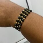 3in1 MULTI-LAYERED BEADED STRETCH BALL BRACELET (BLACK/GOLD) DESIGN 3