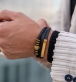 QUALITY MEN’S MULTI-LAYERED LEATHER AND GOLD STAINLESS STEEL BRACELET - Image 4