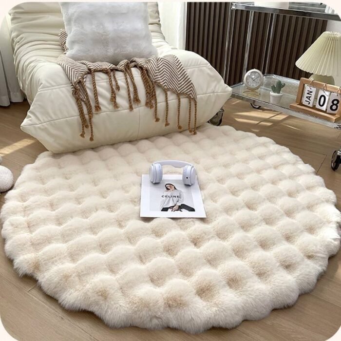 80CM ROOM DECOR  PLUSH FLUFFY ROUND RABBIT FUR RUG FOR LIVING ROOM AESTHETICS - Image 2