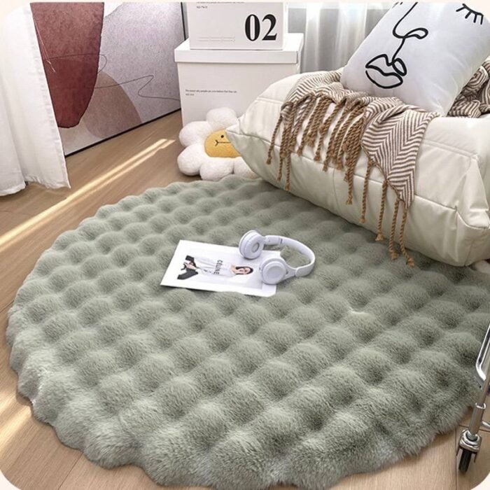 80CM ROOM DECOR  PLUSH FLUFFY ROUND RABBIT FUR RUG FOR LIVING ROOM AESTHETICS - Image 3