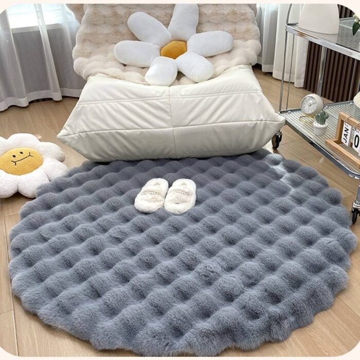 80CM ROOM DECOR  PLUSH FLUFFY ROUND RABBIT FUR RUG FOR LIVING ROOM AESTHETICS - Image 4