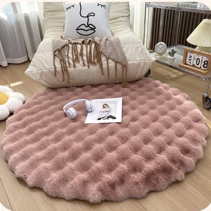 80CM ROOM DECOR  PLUSH FLUFFY ROUND RABBIT FUR RUG FOR LIVING ROOM AESTHETICS - Image 5