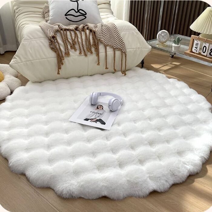 80CM ROOM DECOR  PLUSH FLUFFY ROUND RABBIT FUR RUG FOR LIVING ROOM AESTHETICS - Image 7