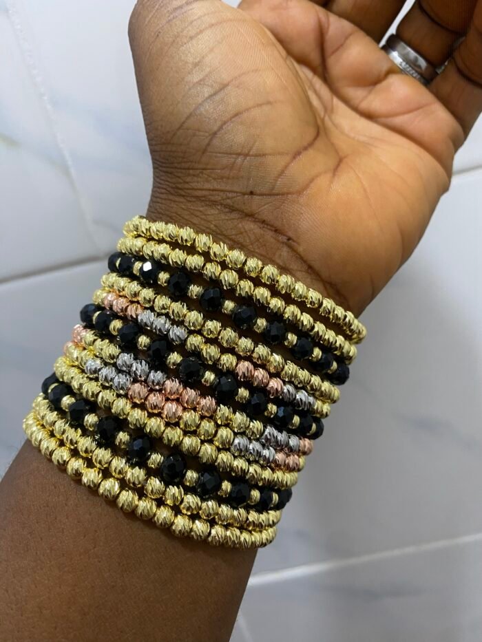 3in1 MULTI-LAYERED BEADED STRETCH BALL BRACELET (3 TONE) DESIGN 2 - Image 3