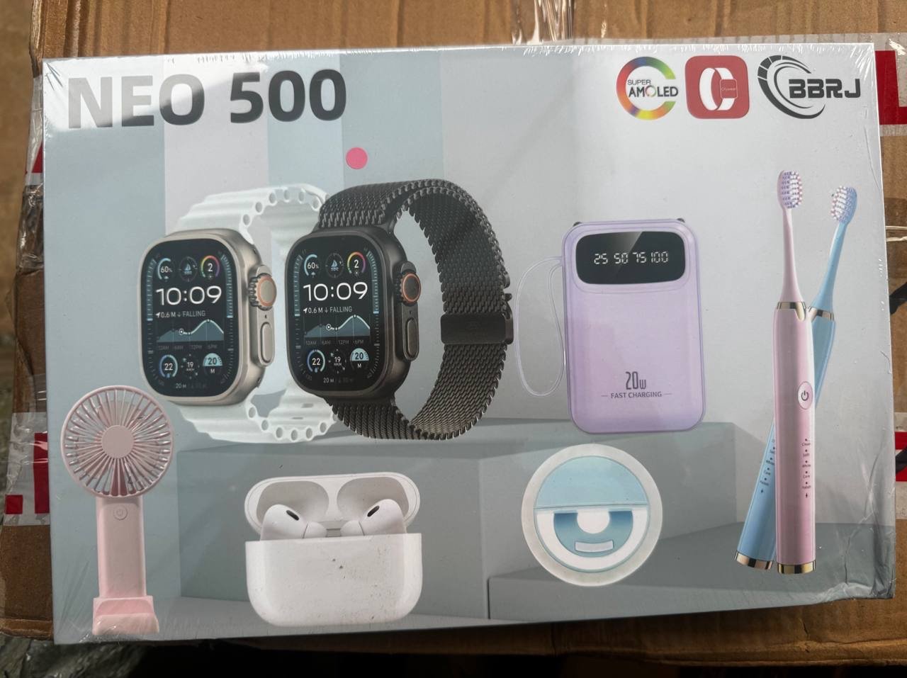 img_5609 (ON SALES) NEO 500 GIFT SET SMARTWATCH WITH 2 REPLACEABLE STRAP,RECHARGEABLE FAN,AUTOMATIC TOOTHBRUSH WITH 2 REPLACEABLE HEAD,SELFIE STICK,POWERBANK,EARPOD - Image 1