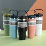 INSULATED VACUUM STAINLESS STEEL TUMBLER CUP WITH HANDLE AND SUCKER(900ML)
