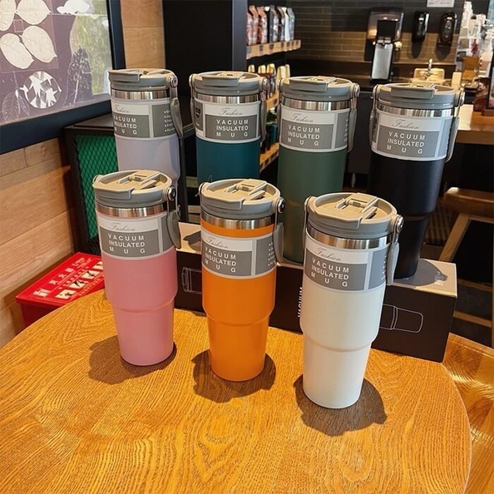 INSULATED VACUUM STAINLESS STEEL TUMBLER CUP WITH HANDLE AND SUCKER(900ML) - Image 2