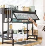 85CM DOUBLE STEP DUST PROOF OVER THE SINK SHELF,DISH RACK,CUTLERY/UTENSILS HOLDER - Image 4