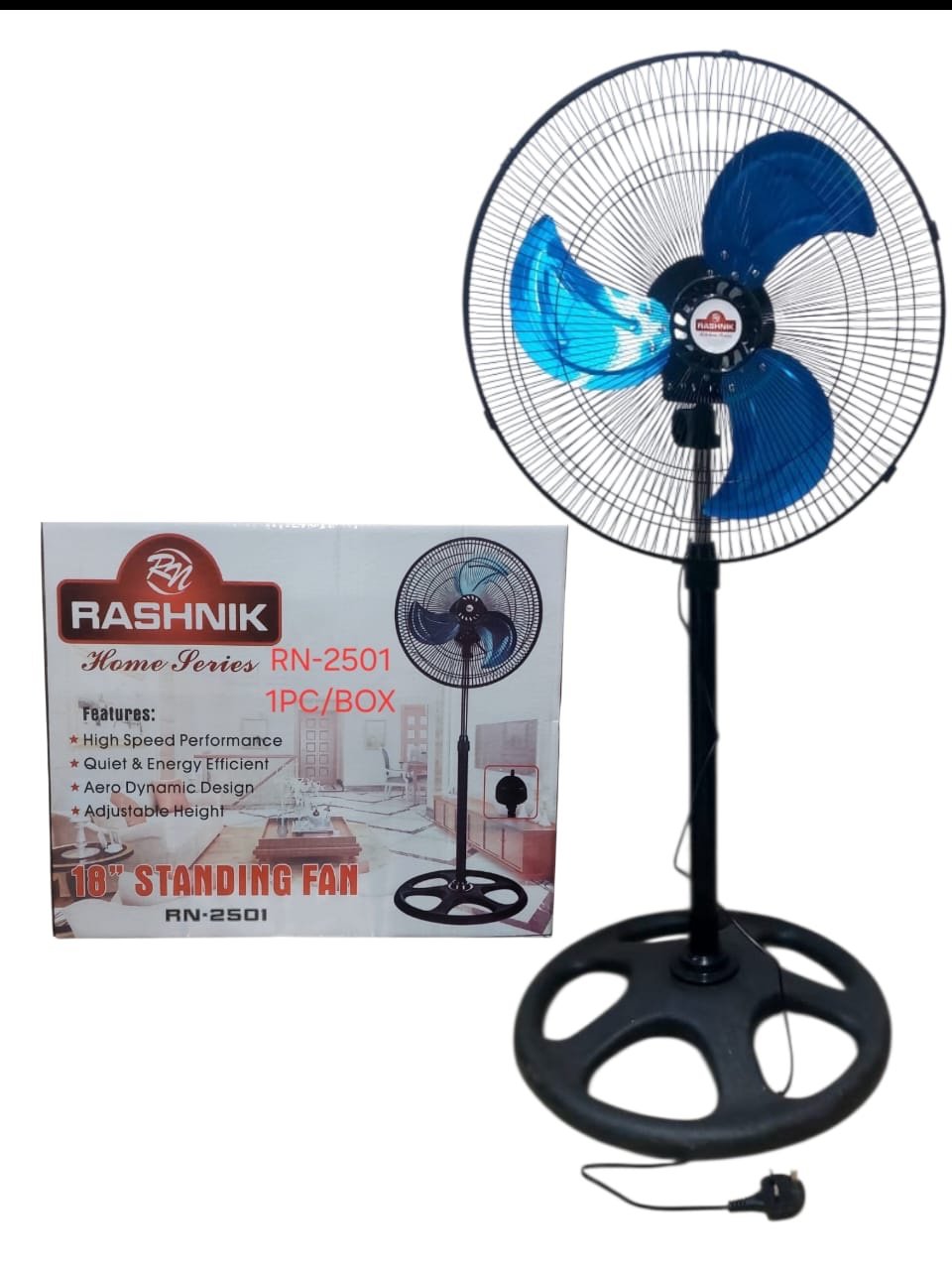 7651c362-c685-4cbc-9604-fb0b951c7b40 18INCH RASHNIK IRON BLADE AND GRILL STANDING FAN - Image 1