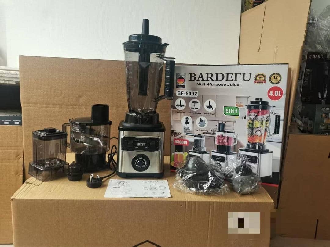 dde6d5f4-24ad-4ae8-b415-046ebf398808 OUR OGBONGE 8IN1 5092 BARDEFU 9525 COPPER ENGINE
9500WATT MULTIFUNCTIONAL BARDEFU DOUBLE CUP BLENDER - COMES WITH 9525 ENGINE MOTOR(Strongest Blender Motor)
(4LTR LIQUID JAR CUP,CHOPPER + 1LTR DRY STUFFS CUP AND ACCESSORIES) - Image 1