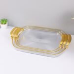 3IN1 QUALITY CRYSTAL RECTANGULAR SHAPE WITH GOLD RIMMED ARMREST SERVING TRAY - Image 7