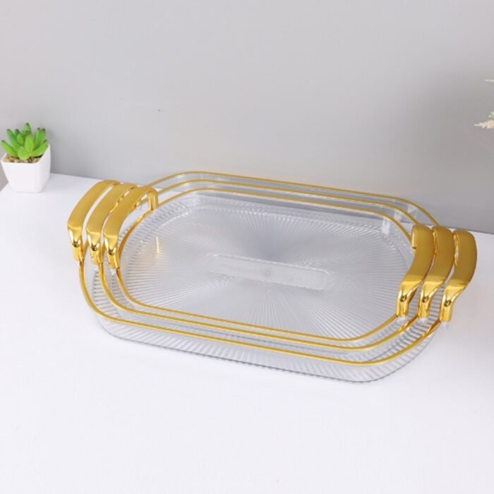 3IN1 QUALITY CRYSTAL RECTANGULAR SHAPE WITH GOLD RIMMED ARMREST SERVING TRAY - Image 7