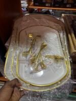 3IN1 QUALITY CRYSTAL RECTANGULAR SHAPE WITH GOLD RIMMED ARMREST SERVING TRAY - Image 4