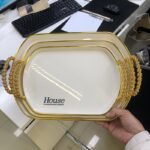 3IN1 QUALITY CRYSTAL RECTANGULAR SHAPE WITH GOLD RIMMED ARMREST SERVING TRAY - Image 5