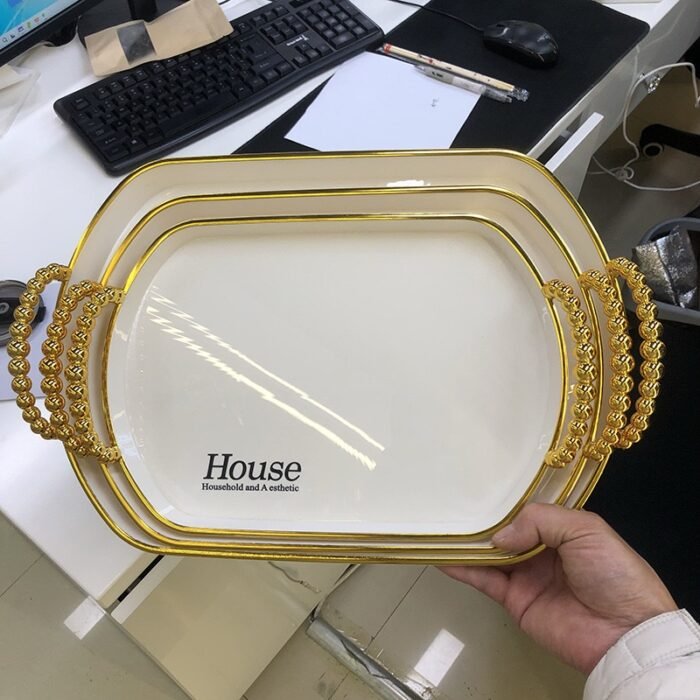 3IN1 QUALITY CRYSTAL RECTANGULAR SHAPE WITH GOLD RIMMED ARMREST SERVING TRAY - Image 5