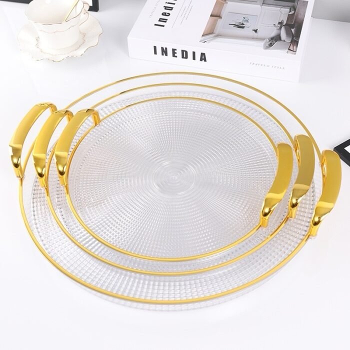 3IN1 QUALITY CRYSTAL RECTANGULAR SHAPE WITH GOLD RIMMED ARMREST SERVING TRAY - Image 2